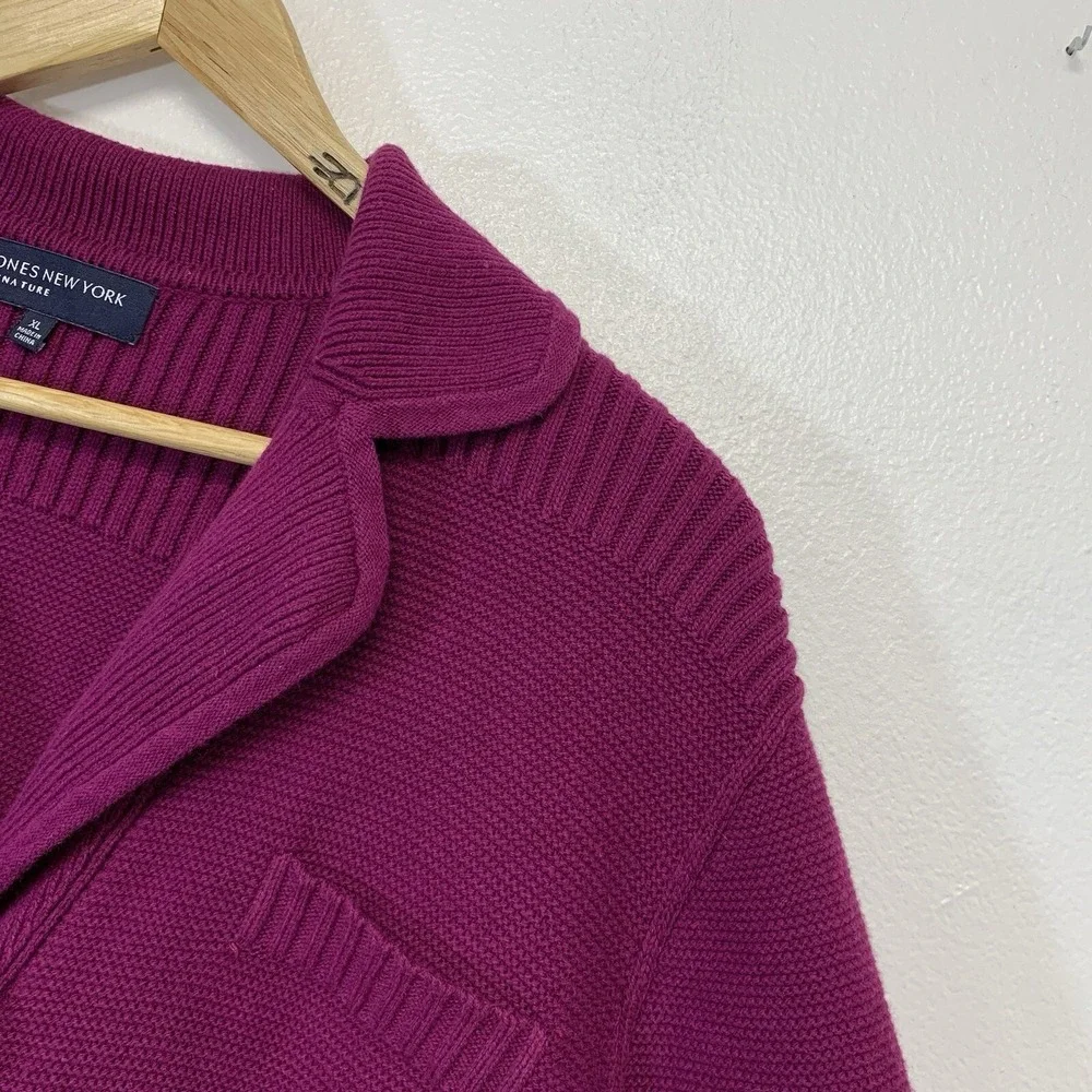 Jones NY Waffle Knit Button Up Sweater Blazer Purple Woman XL‎ Business Casual